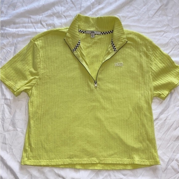 VANS Women's Crop Top Small Neon Yellow 3/4 Zip Ribbed Shirt Cozy-Chic Skate - Picture 1 of 6